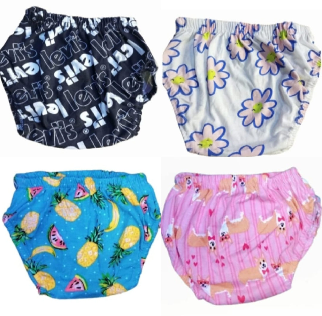 Pack of 4 Soft Cotton Chaddi Baby Panties With Elastic Waist in Random Colors