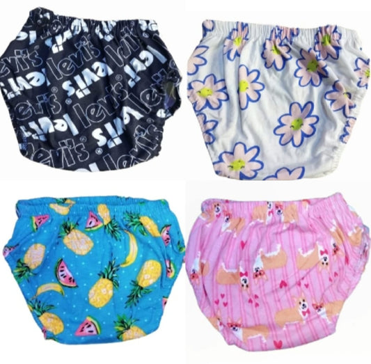 Pack of 4 Soft Cotton Chaddi Baby Panties With Elastic Waist in Random Colors